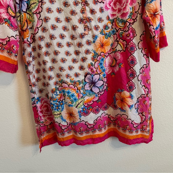 Johnny Was Women's Floral Boho Mini Dress 100% Silk Blouse Top - Picture 10 of 13